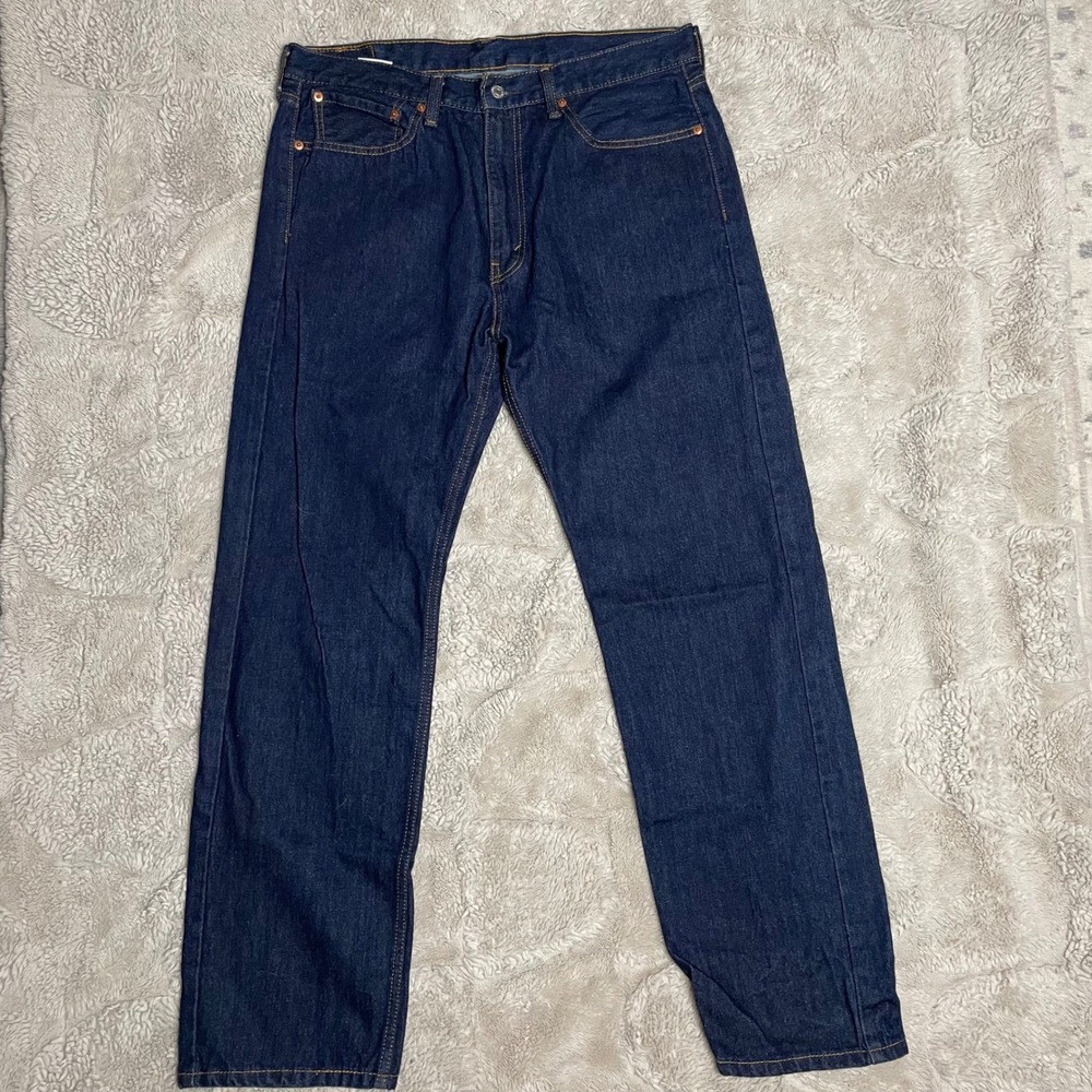 Levis 505 Regular Fit Straight Leg Dark Wash Indigo Denim Jeans Mens 36x30